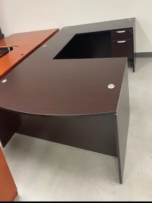 Bowfront U Shaped Desk with drawer and Key at Peach State Office Furniture, Atlanta