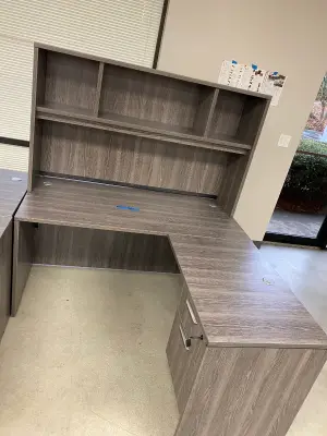L Shaped Desk with Drawers and Key and Hutch at Peach State Office Furniture, Atlanta