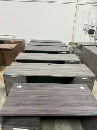Single Grey Desks with drawers at Peach State Office Furniture, Atlanta