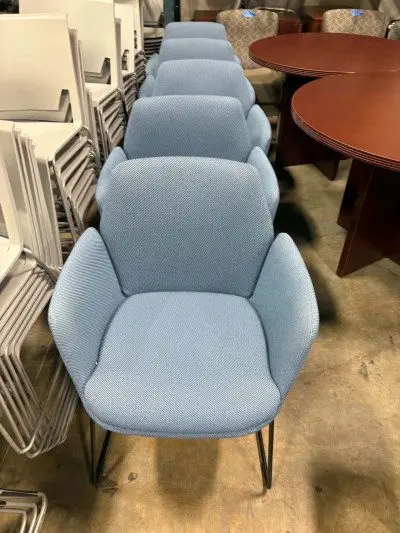 Blue cloth guest chairs. Multiple available at Peach State Office Furniture, Atlanta