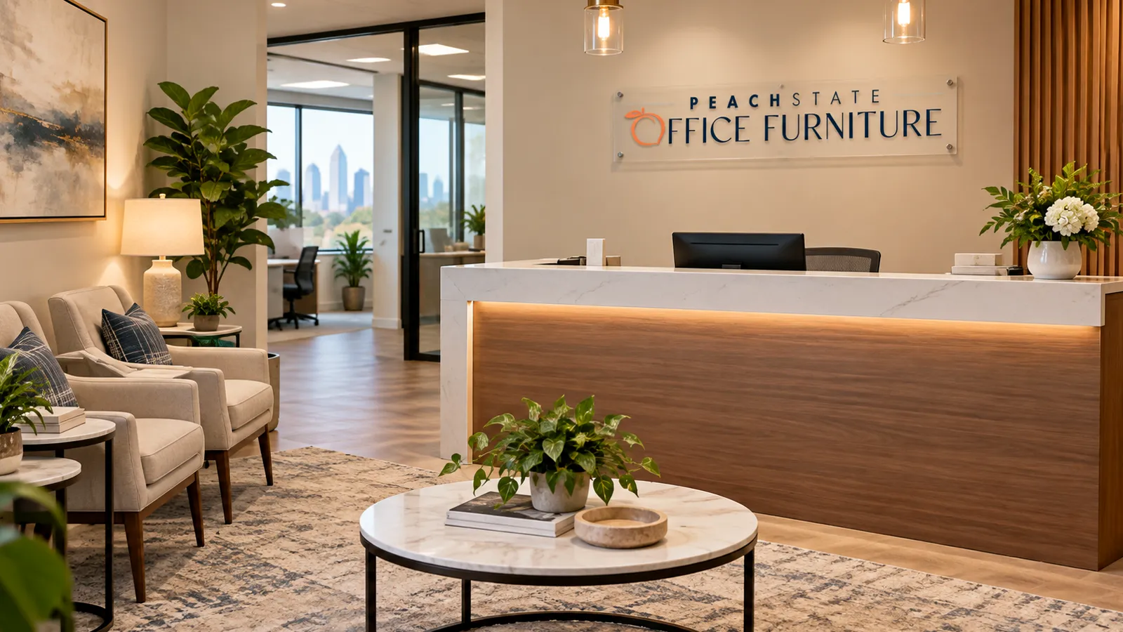 Reception desk and lobby seating